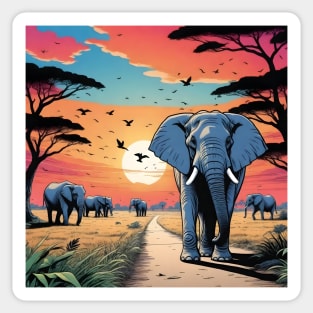 Sunet in African Jungle with Elephants Sticker